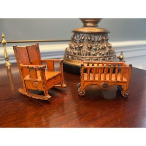 Kilgore Cast Iron Dollhouse Furniture Set Crib & Rocking Chair 1920's